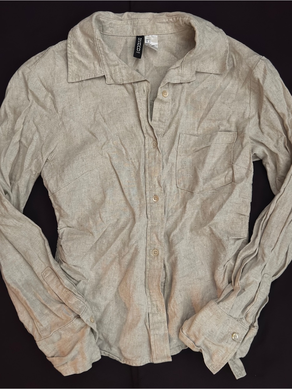 H&M Light Beige Linen Long Sleeve Button-Up Shirt